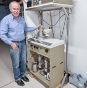 Professor Wieck at an emitter maker system for filling focused ion emitters in a vacuum; MD 4 NT diaphragm pump on the right of the picture Professor Wieck at an emitter maker system for filling focused ion emitters in a vacuum; MD 4 NT diaphragm pump on the right of the picture